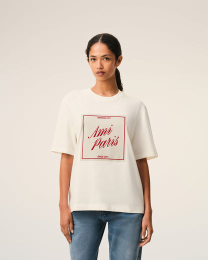White Cotton Ami Paris Heritage Print Tshirt