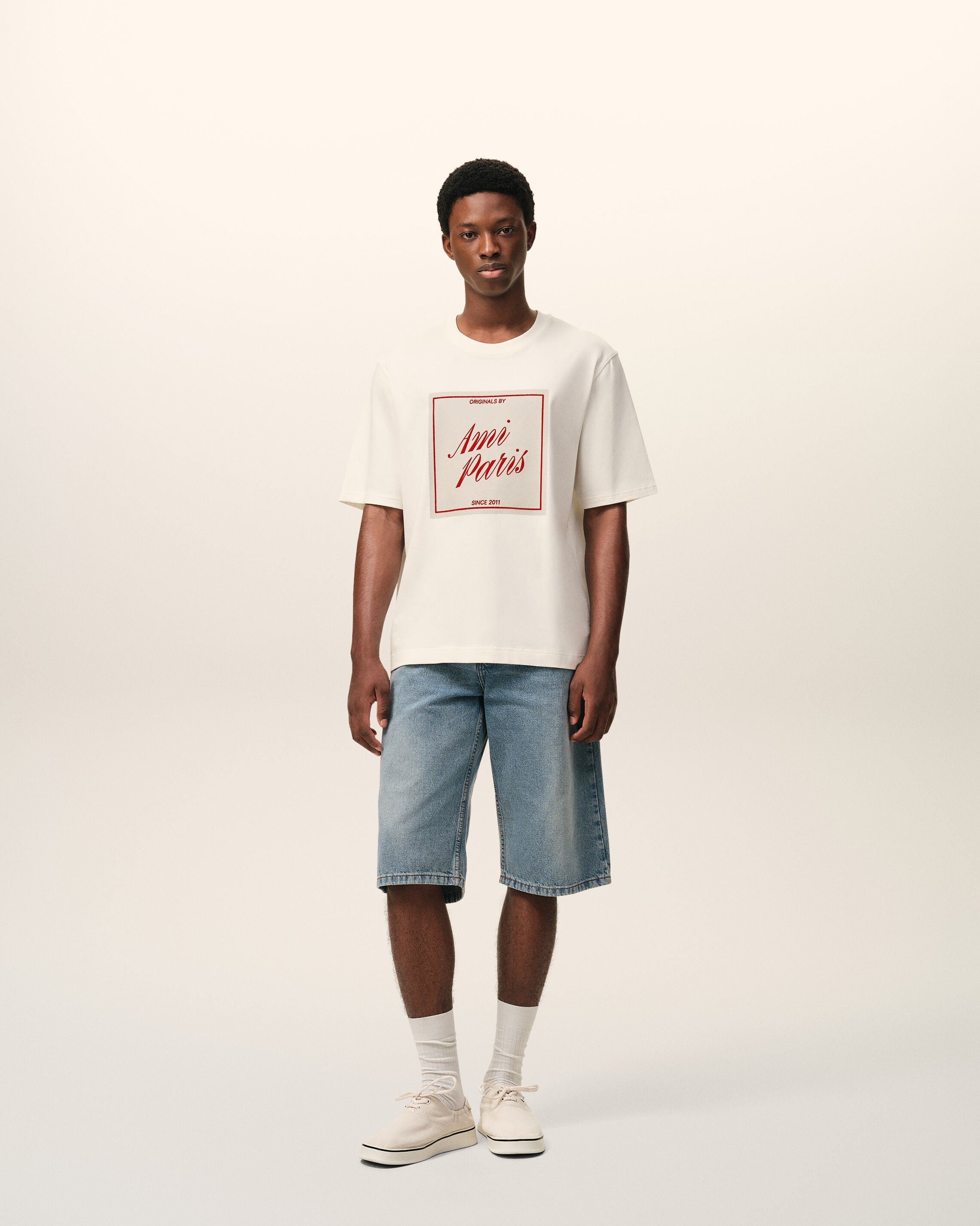 White Cotton Ami Paris Heritage Print Tshirt