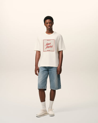 White Cotton Ami Paris Heritage Print Tshirt