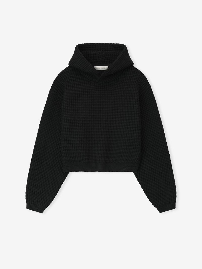 Essentials Womens Heavy Waffle 90S Hoodie Vintage Black