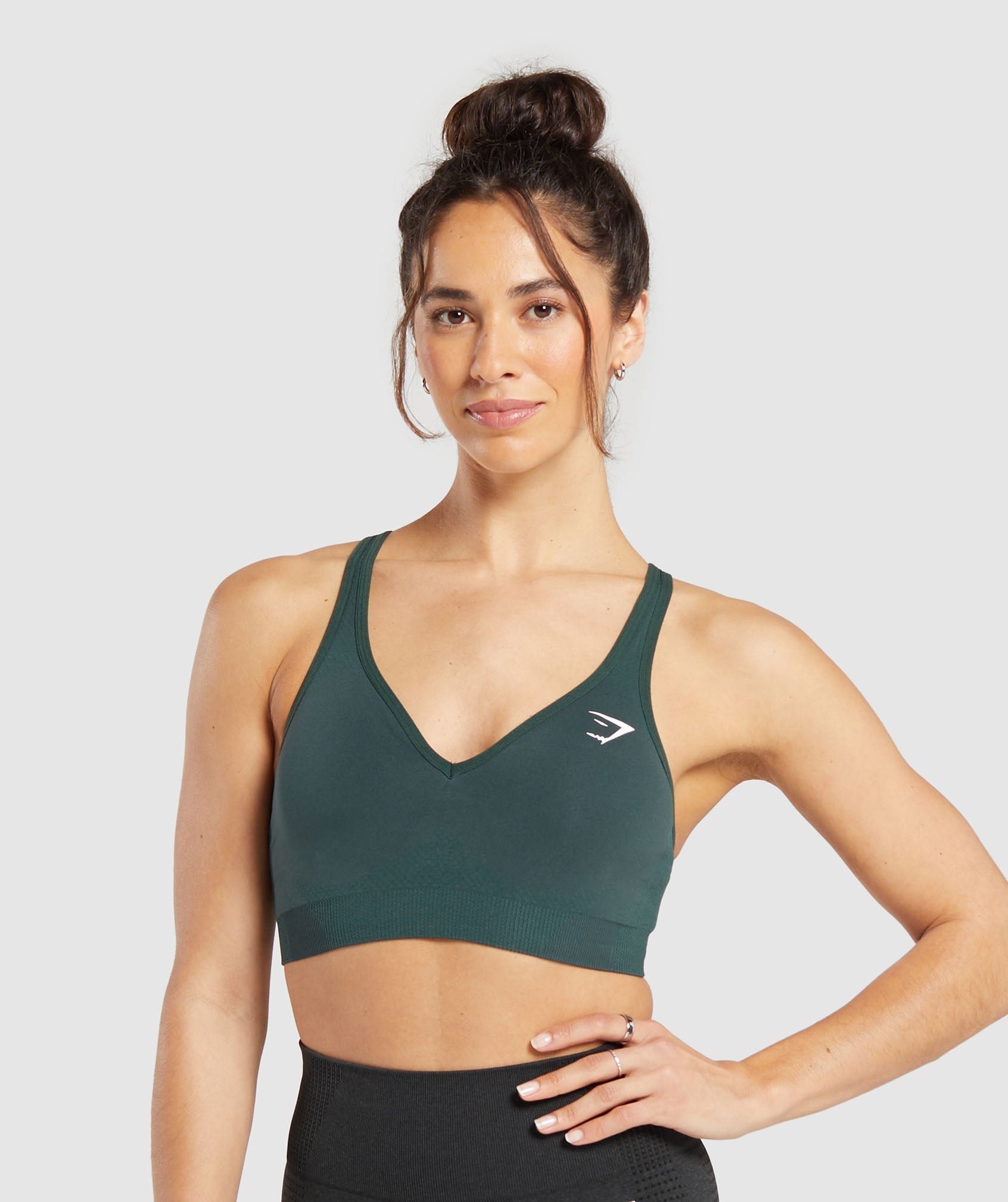 Women's Gymshark Vital V Neck Sports Bra Woodland Green Marl