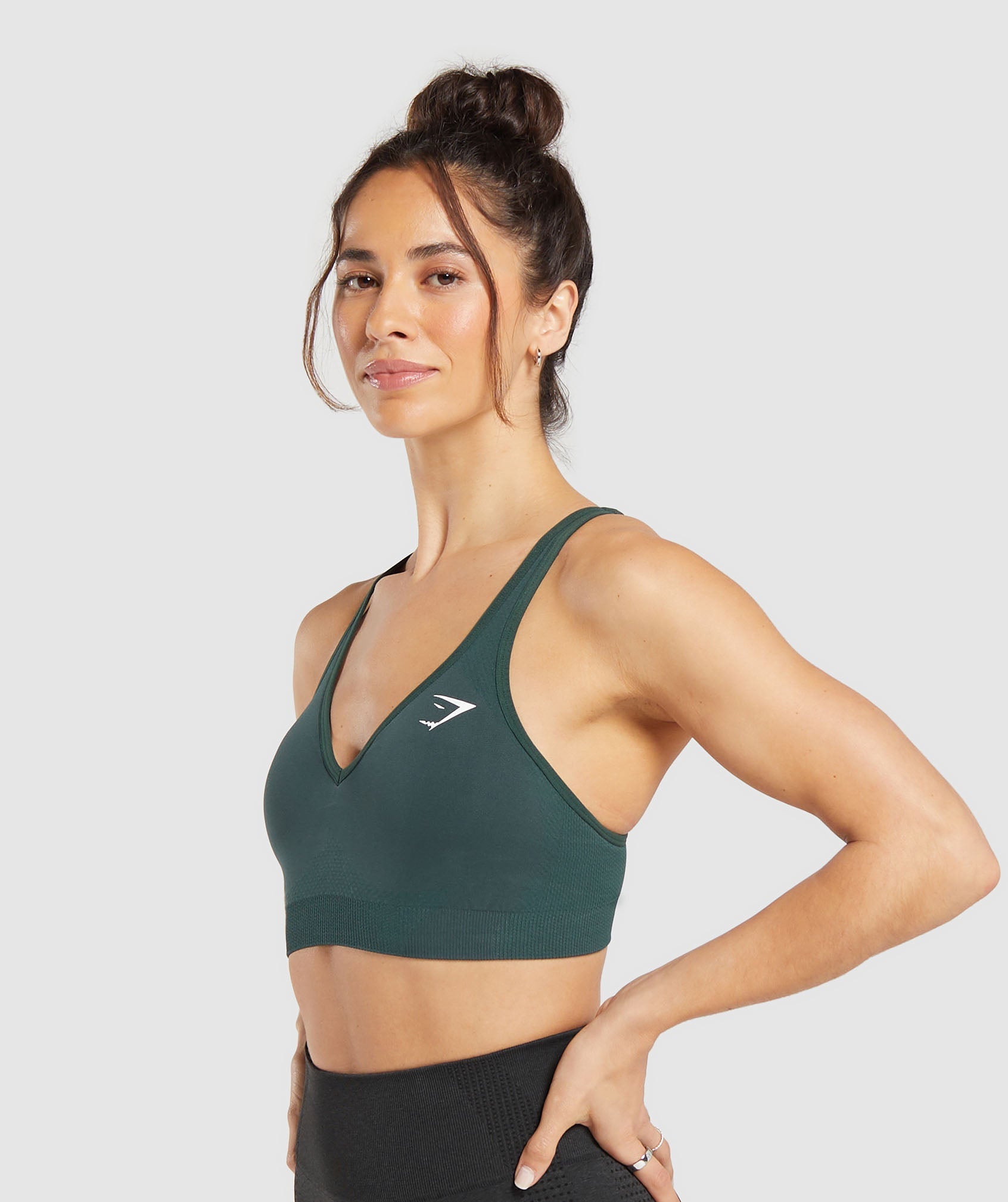Women's Gymshark Vital V Neck Sports Bra Woodland Green Marl