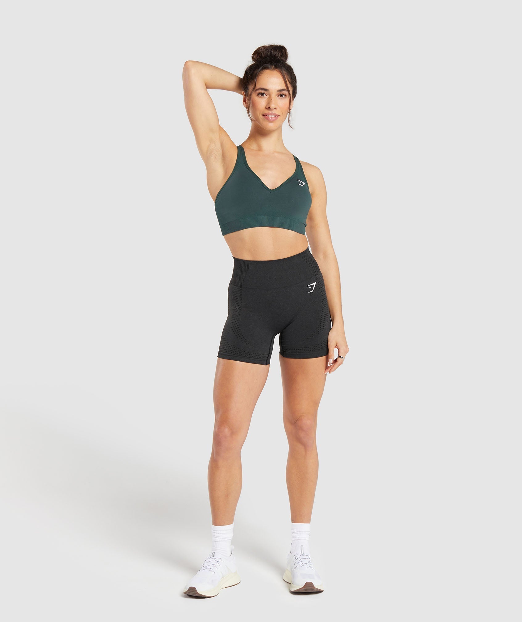 Women's Gymshark Vital V Neck Sports Bra Woodland Green Marl