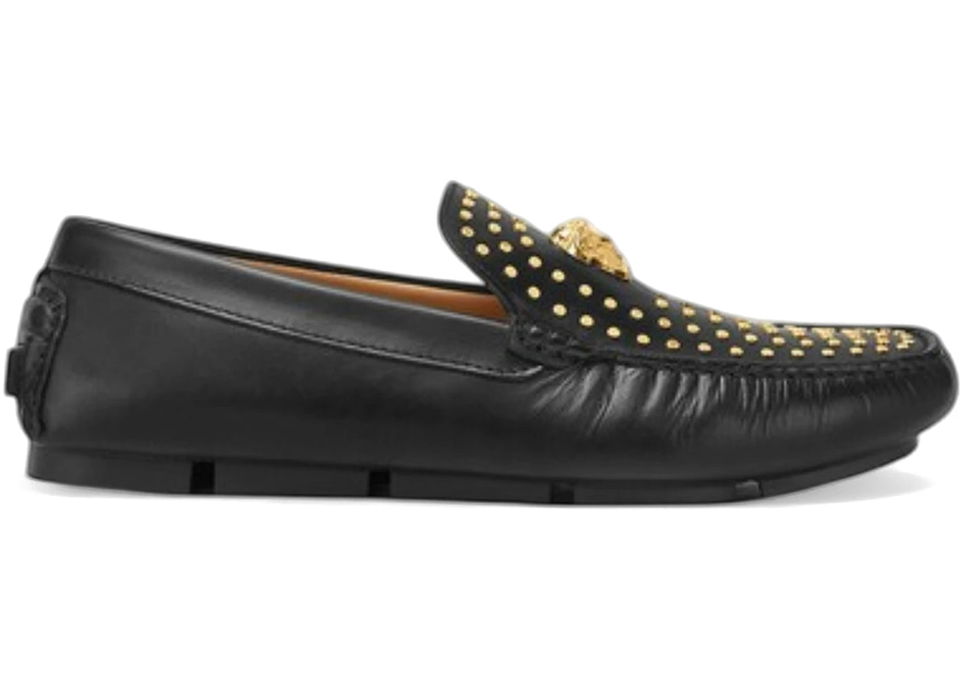 versace la medusa suede driver loafers black