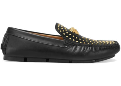 versace la medusa suede driver loafers black