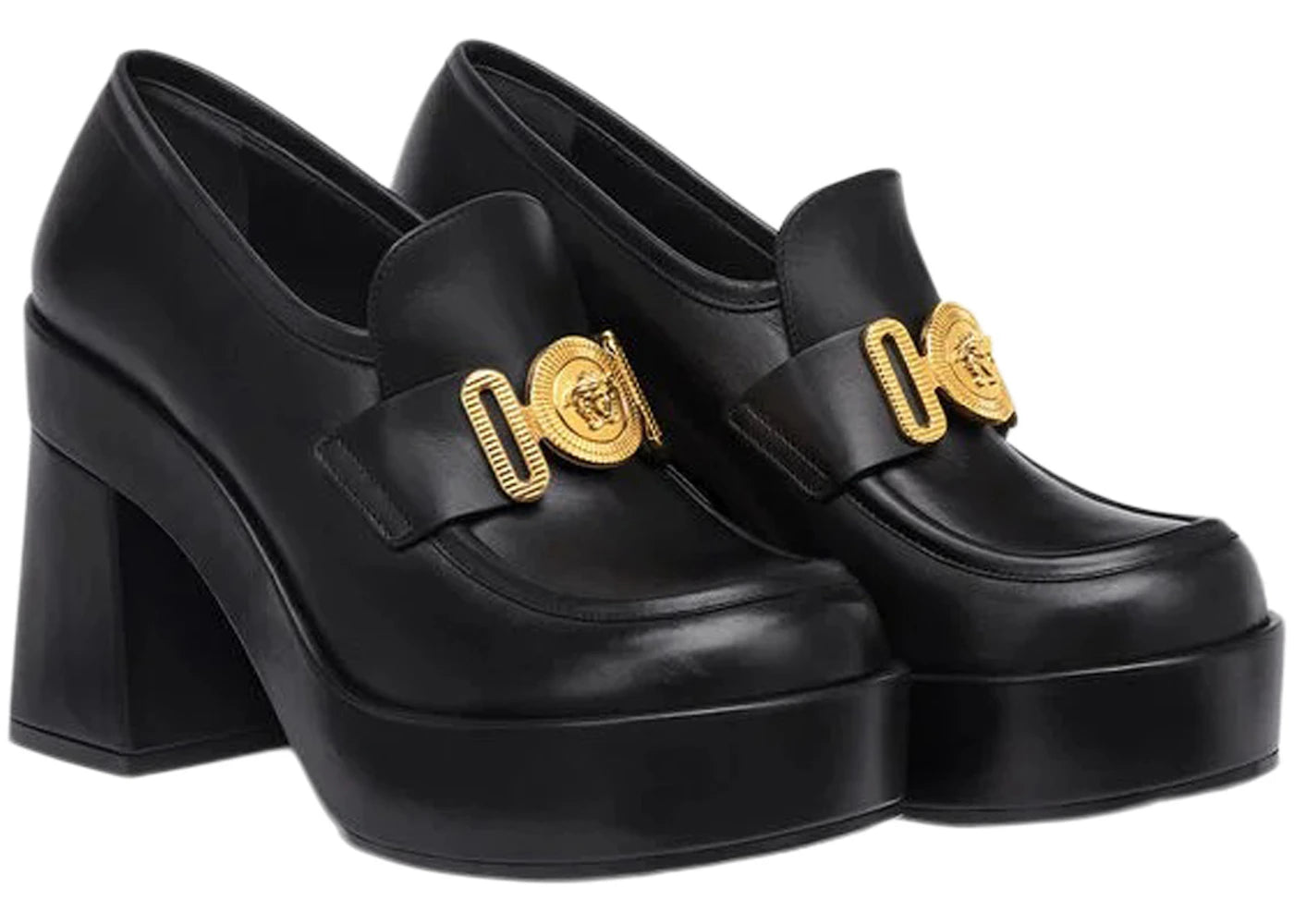 versace medusa biggie 75mm platform loafers black leather