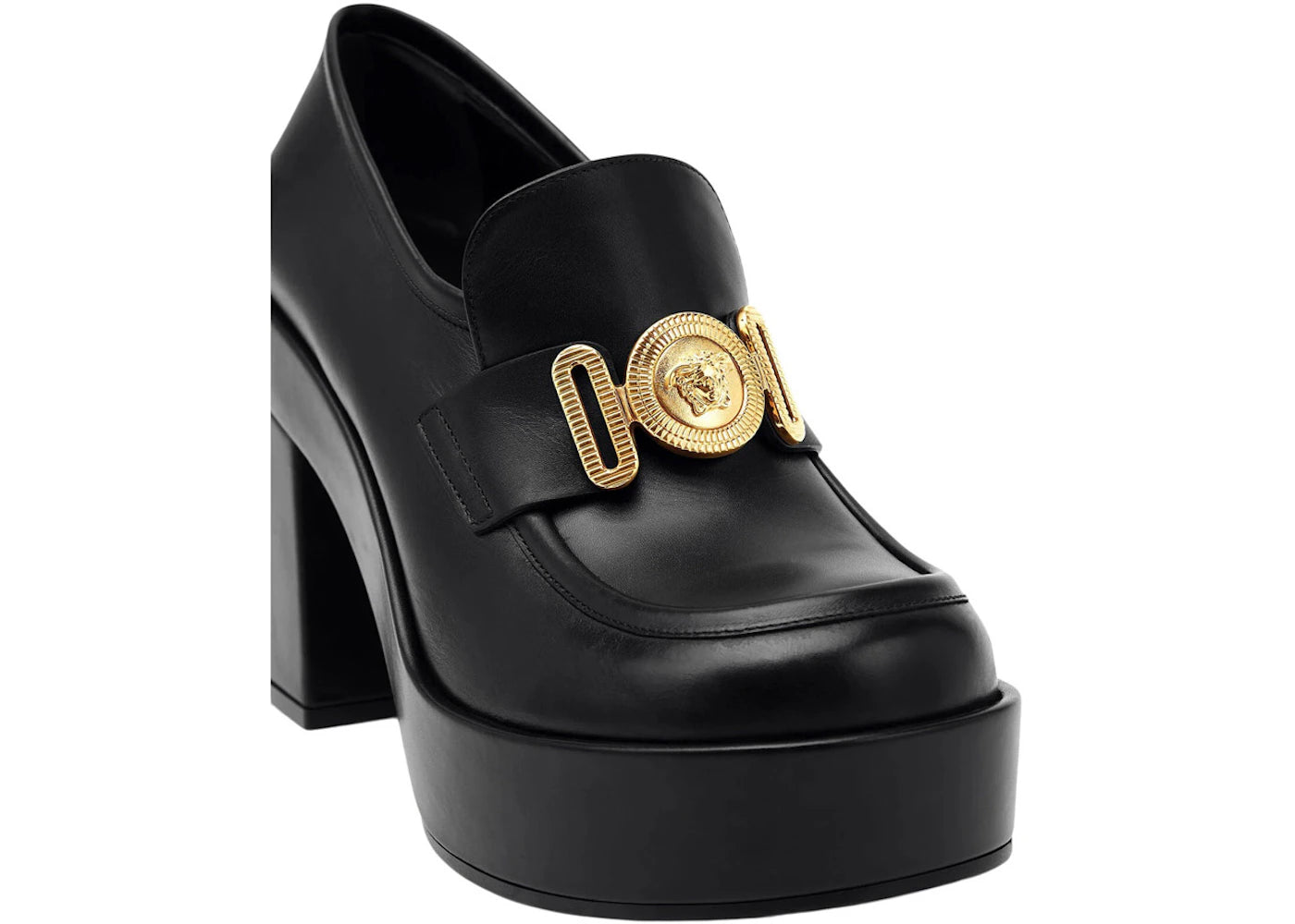 versace medusa biggie 75mm platform loafers black leather
