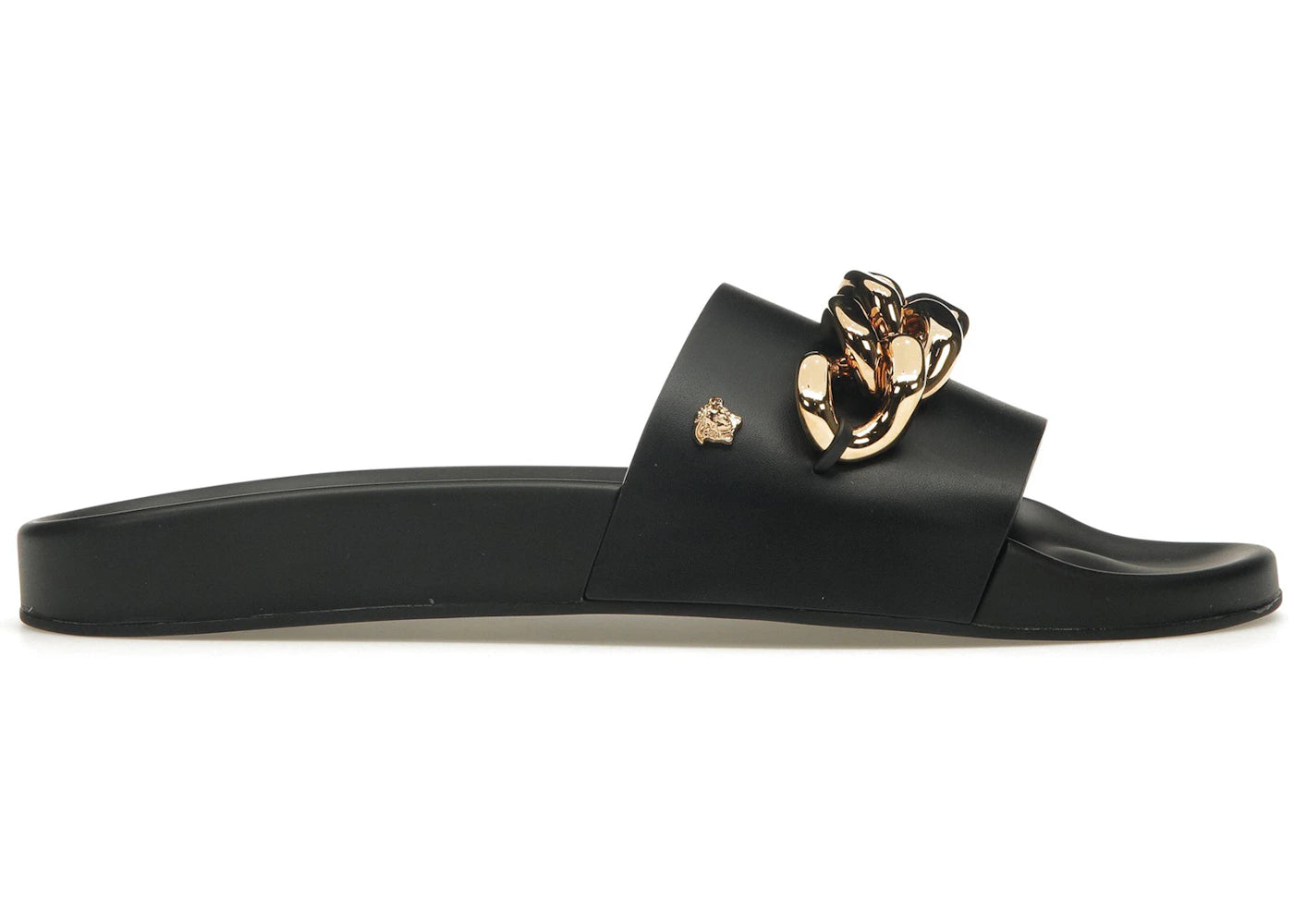 Versace Medusa Chain Slide Black Leather
