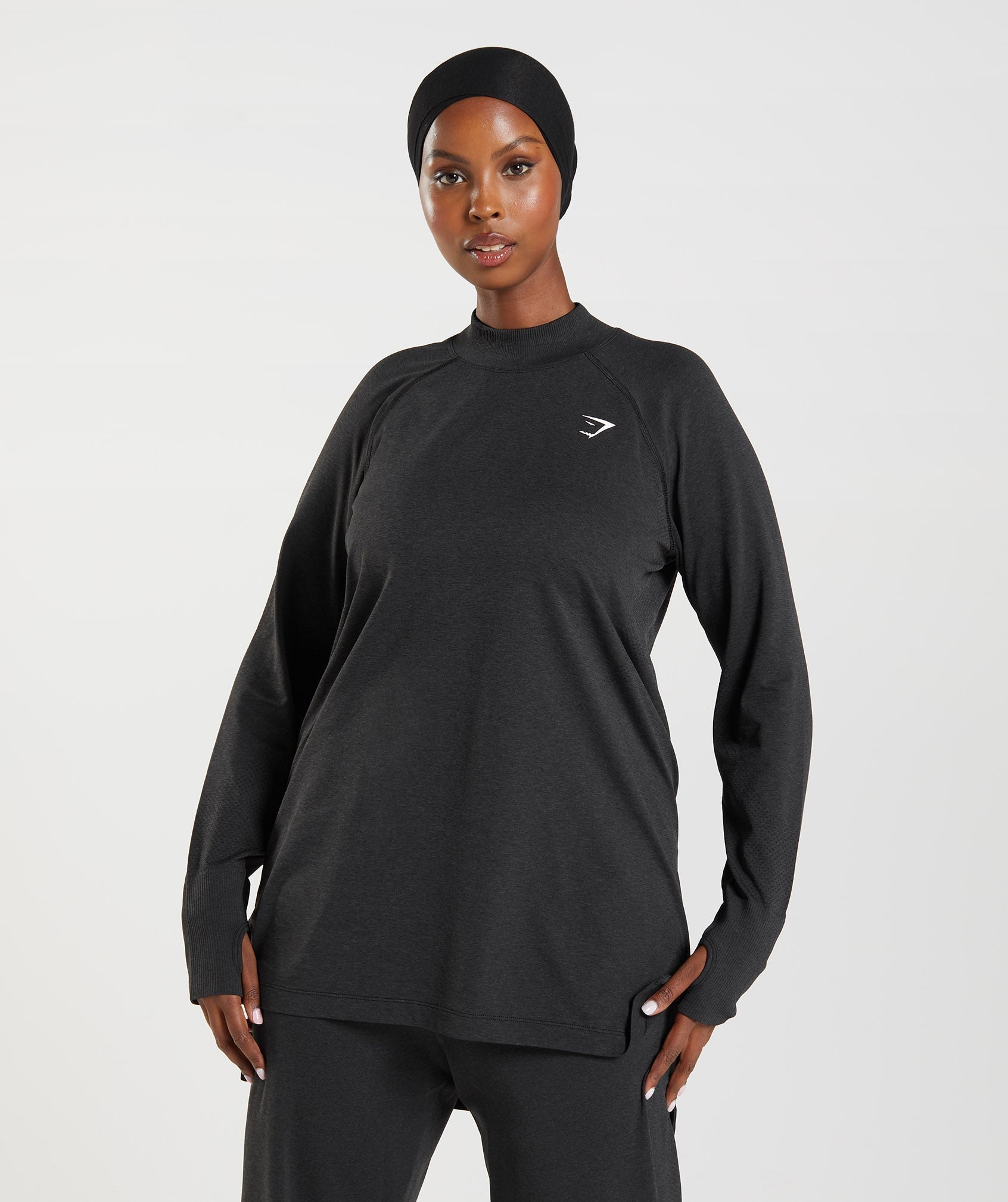 Women's Gymshark Vital Long Line Top Black Marl