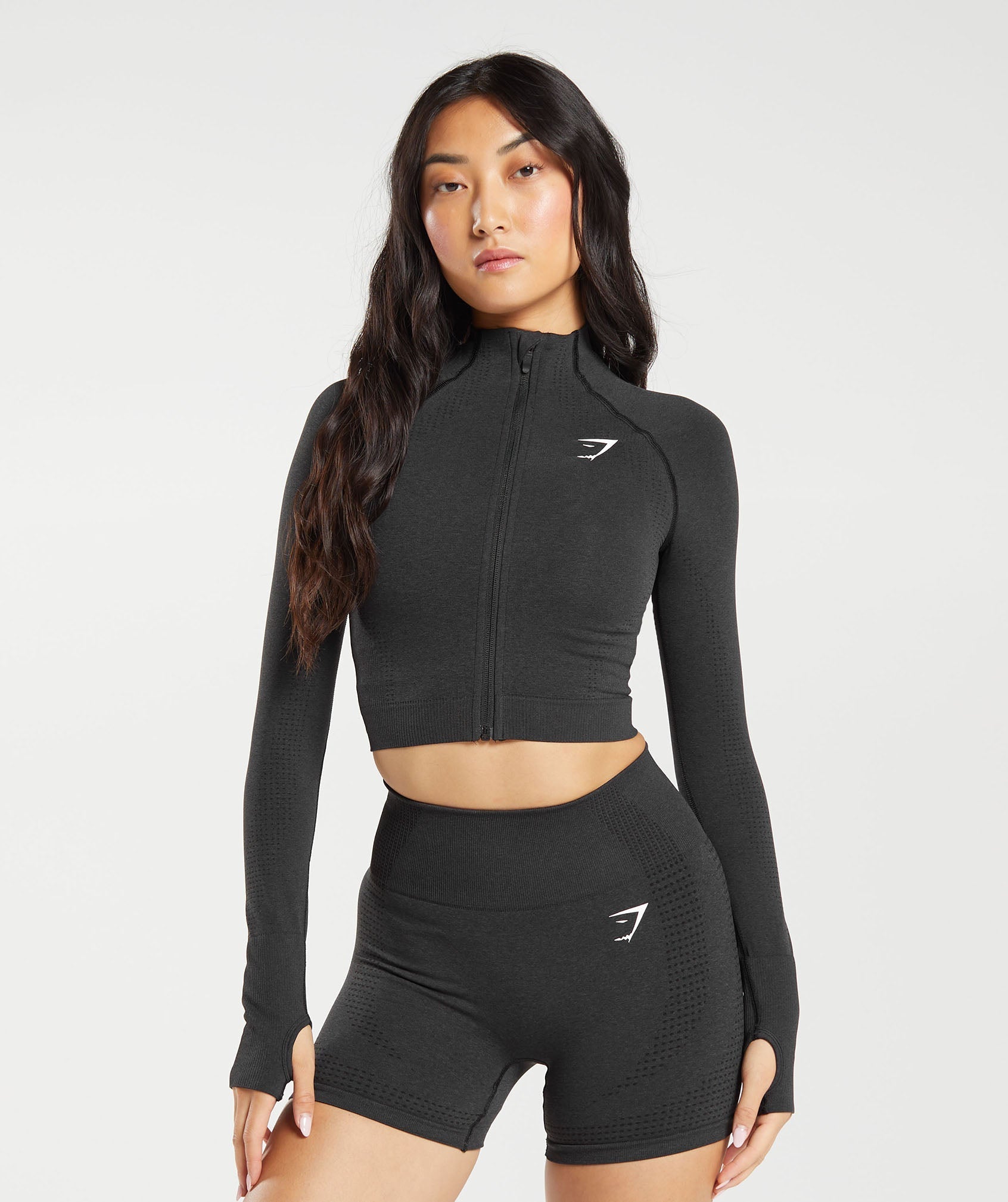 Women's Gymshark Vital Midi Zip Up Jacket Black Marl