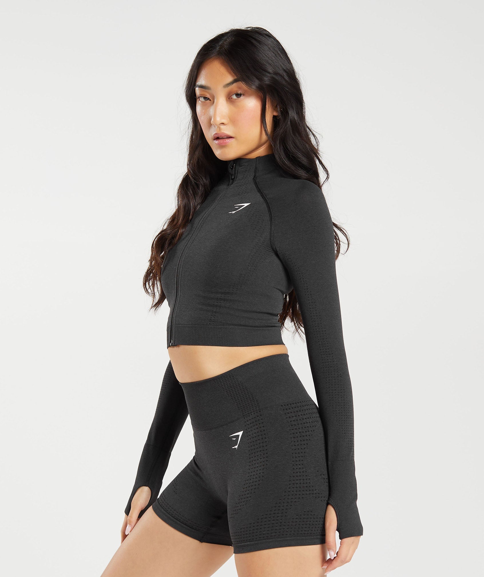 Women's Gymshark Vital Midi Zip Up Jacket Black Marl