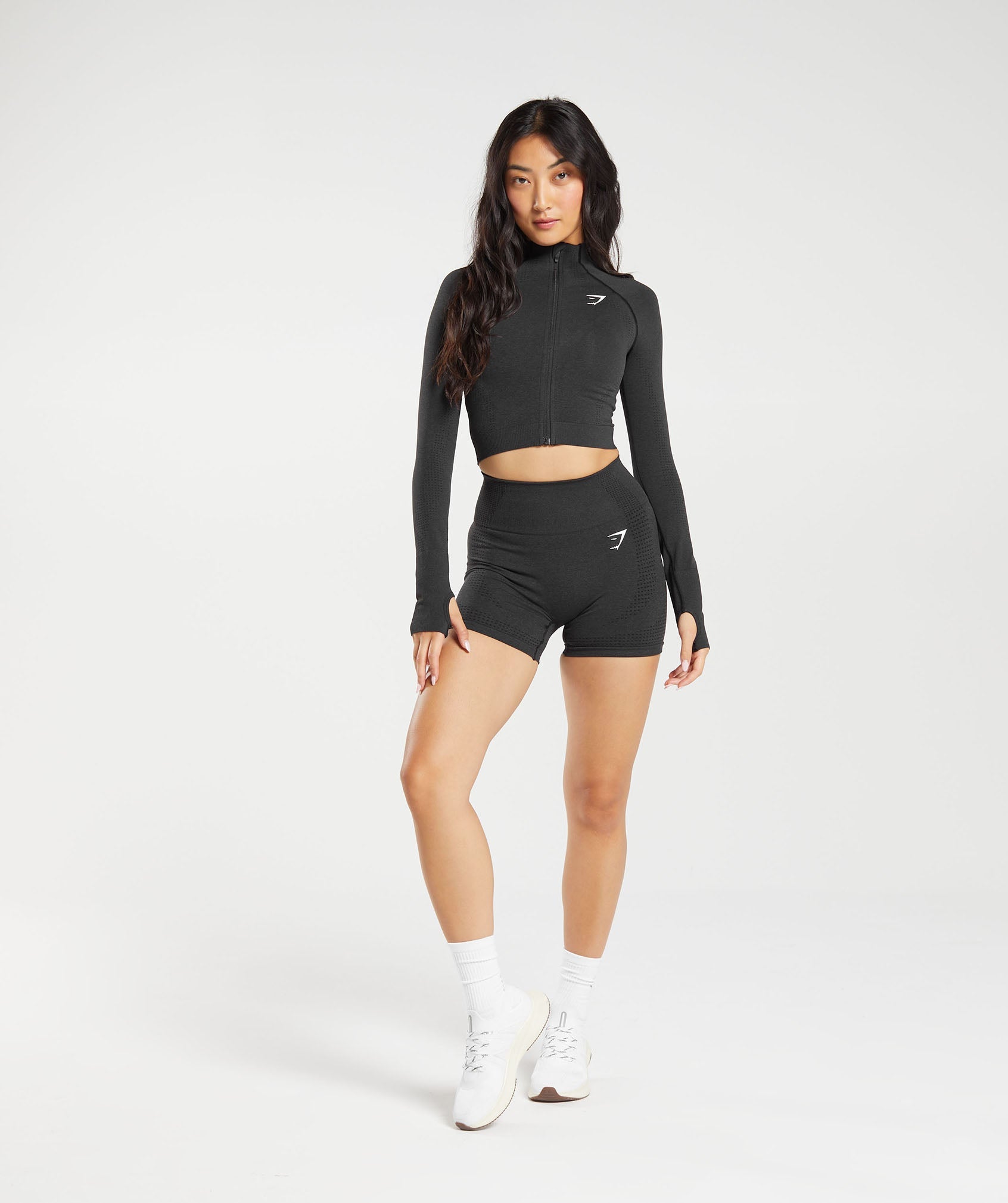 Women's Gymshark Vital Midi Zip Up Jacket Black Marl