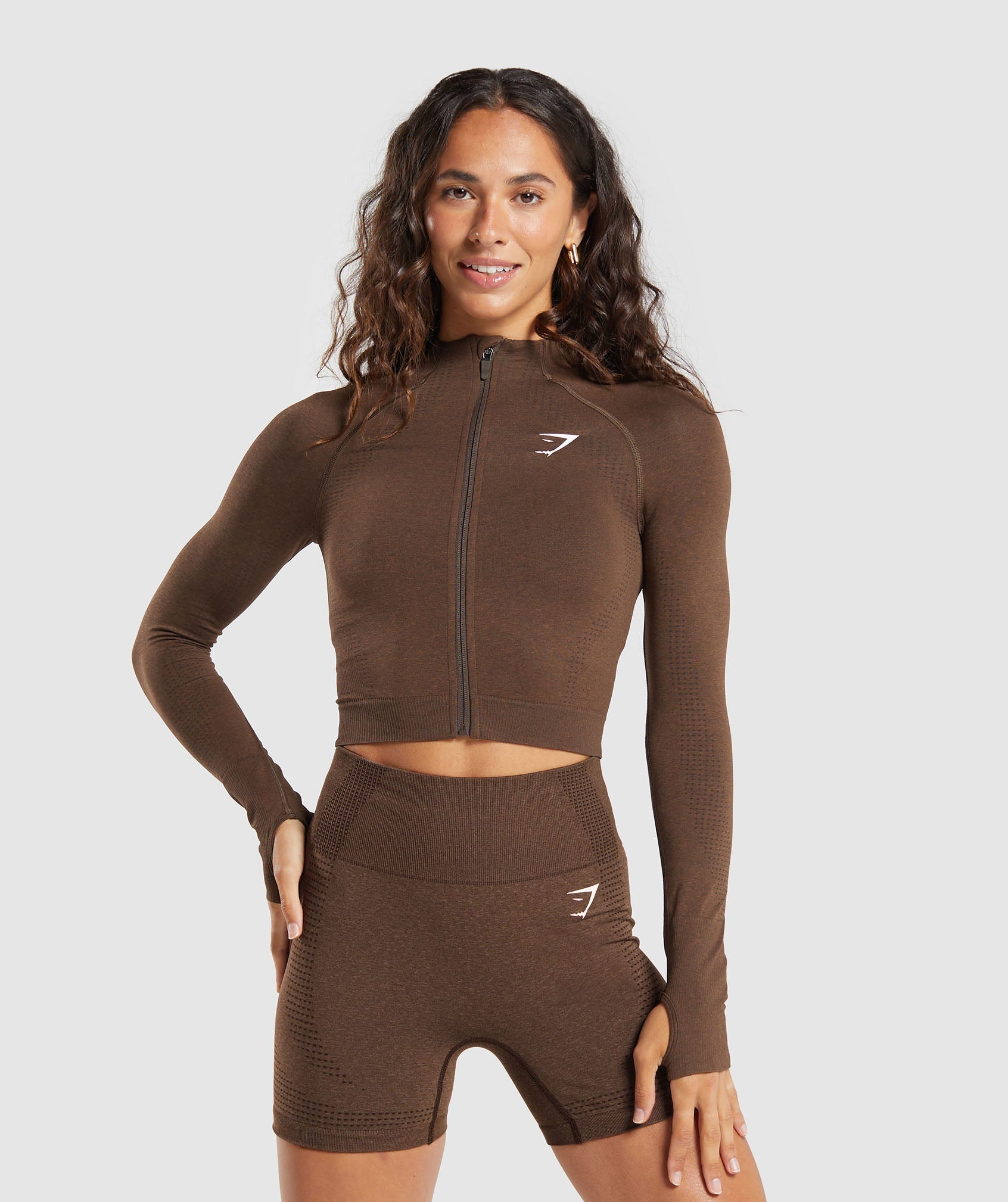 Women's Gymshark Vital Midi Zip Up Jacket Espresso Marl