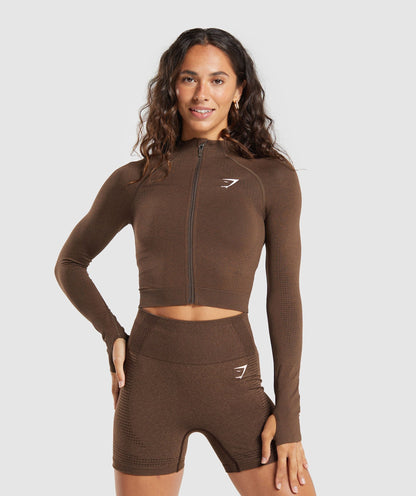 Women's Gymshark Vital Midi Zip Up Jacket Espresso Marl