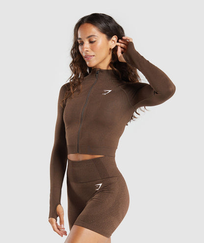 Women's Gymshark Vital Midi Zip Up Jacket Espresso Marl