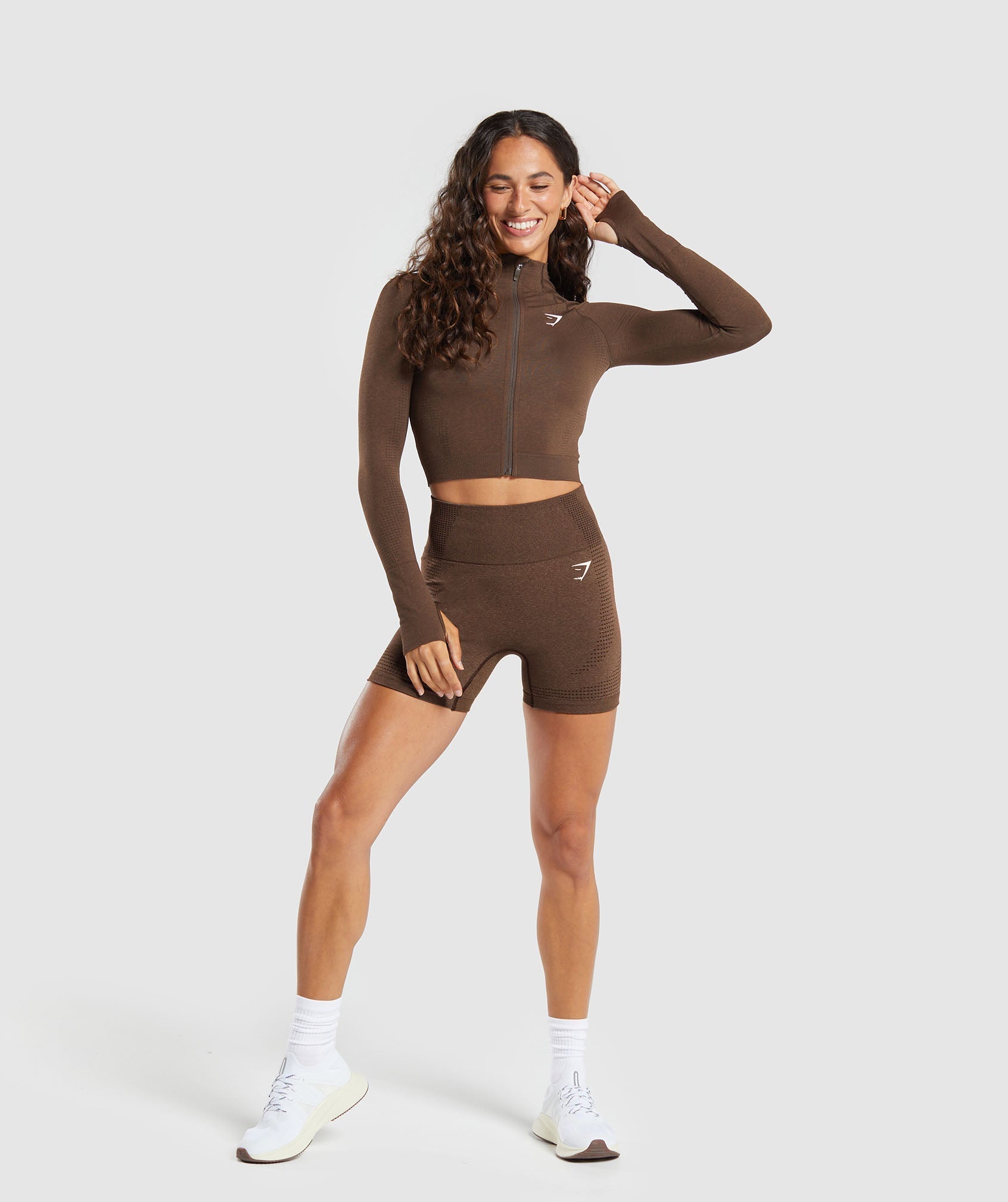 Women's Gymshark Vital Midi Zip Up Jacket Espresso Marl