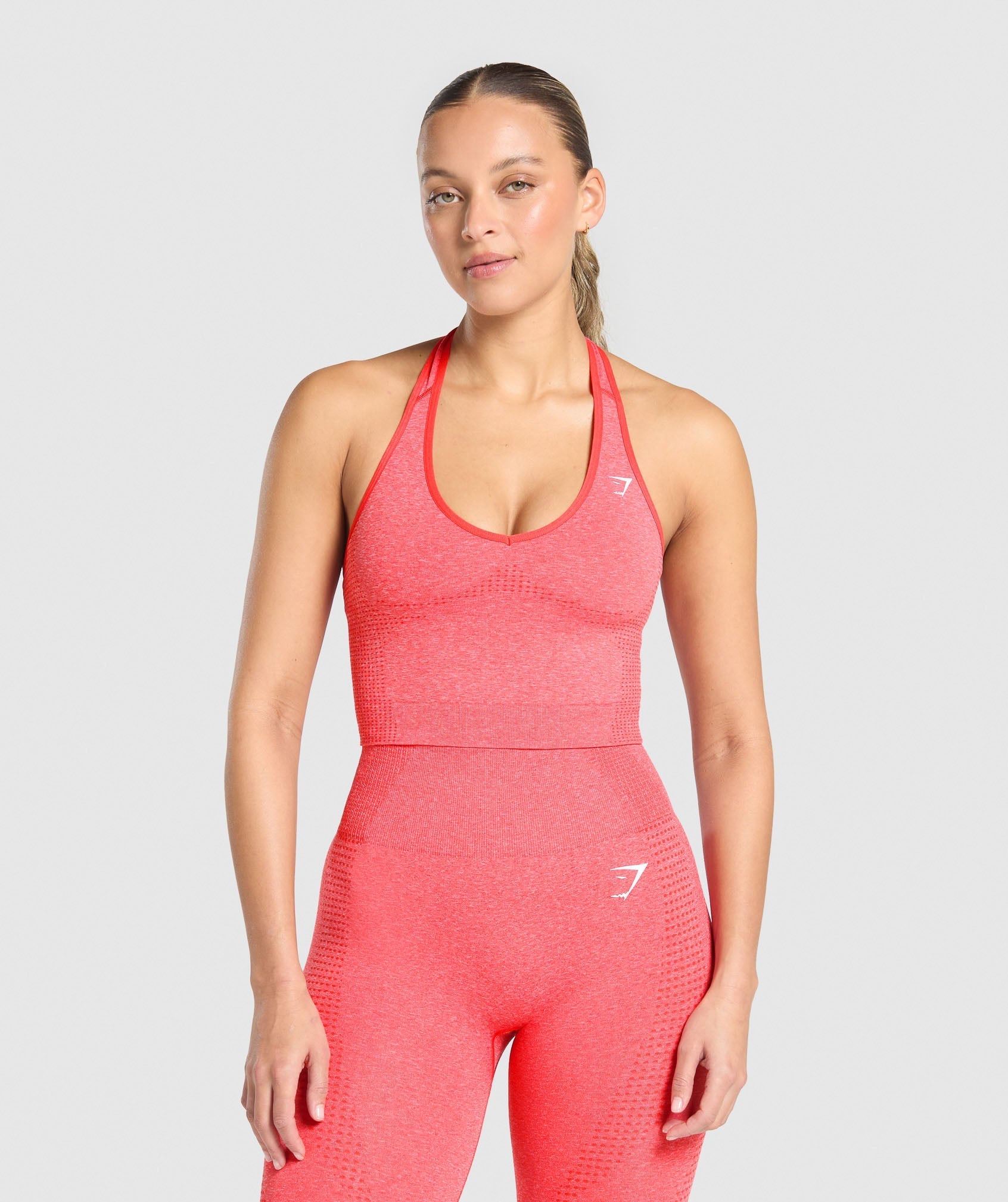 Women's Gymshark Vital Halter Neck Tank With Shelf Coral Red Marl