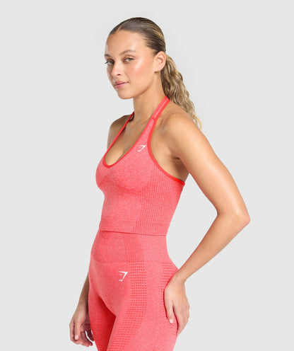 Women's Gymshark Vital Halter Neck Tank With Shelf Coral Red Marl