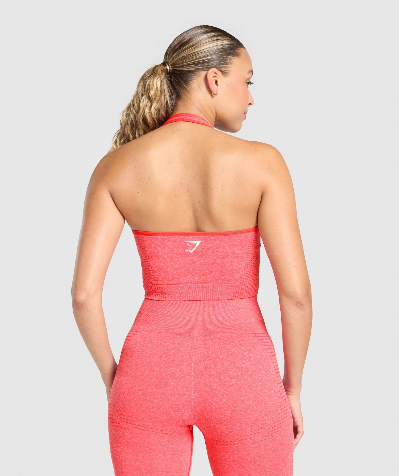 Women's Gymshark Vital Halter Neck Tank With Shelf Coral Red Marl
