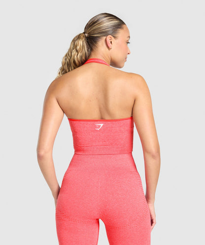 Women's Gymshark Vital Halter Neck Tank With Shelf Coral Red Marl