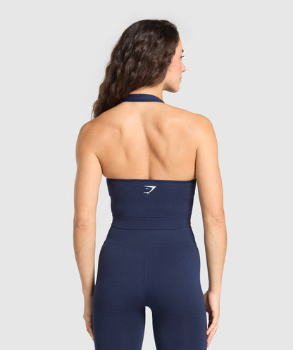 Women's Gymshark Vital Halter Neck Tank With Shelf Heavy Blue Marl