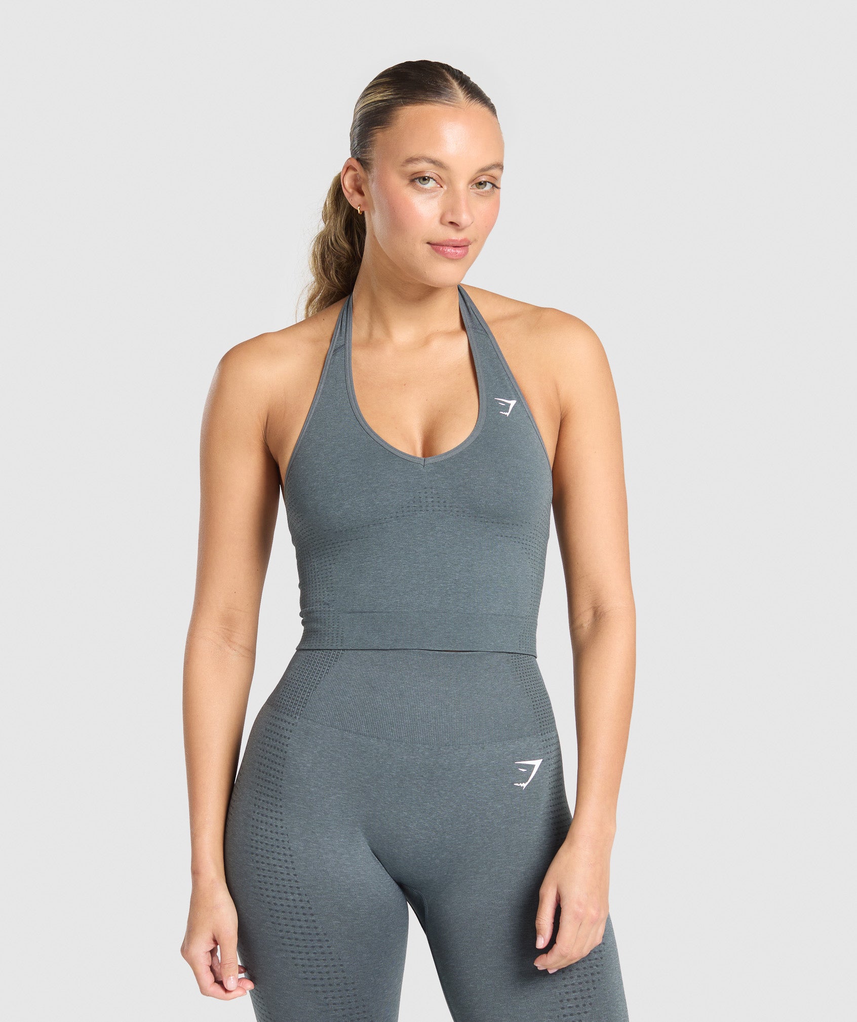 Women's Gymshark Vital Halter Neck Tank With Shelf Strong Grey Marl