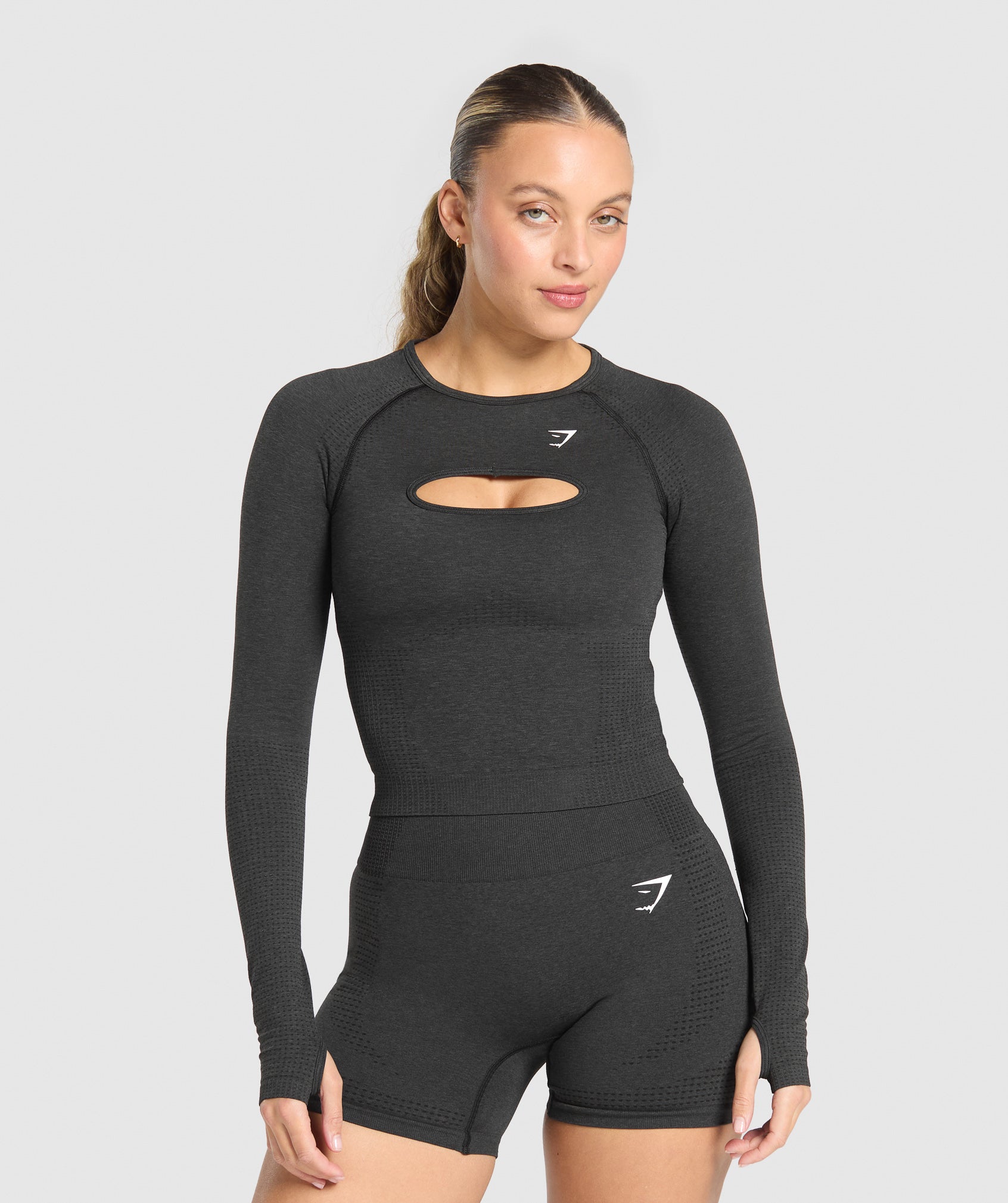 Women's Gymshark Vital Long Sleeve Cut Out Top Black Marl