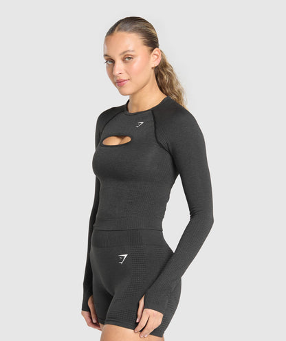 Women's Gymshark Vital Long Sleeve Cut Out Top Black Marl