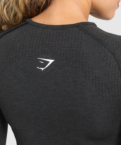 Women's Gymshark Vital Long Sleeve Cut Out Top Black Marl