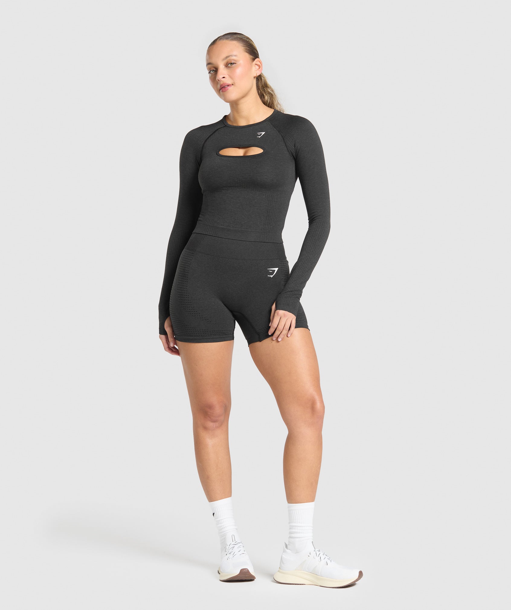 Women's Gymshark Vital Long Sleeve Cut Out Top Black Marl