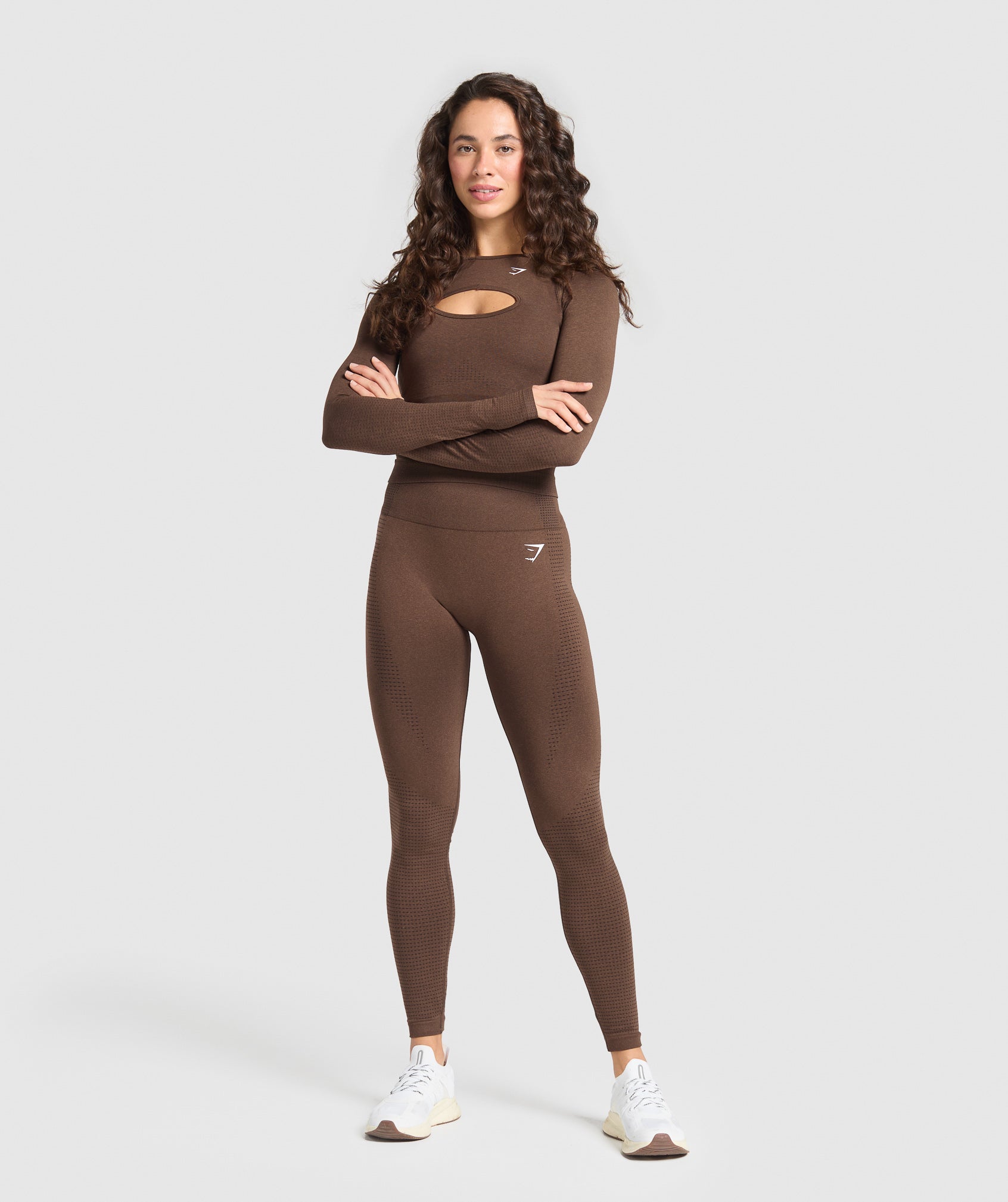 Women's Gymshark Vital Long Sleeve Cut Out Top Espresso Marl