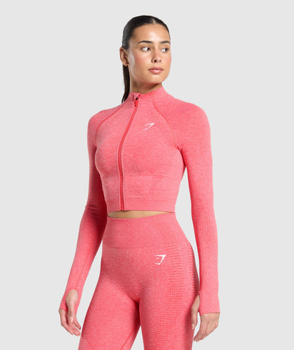 Women's Gymshark Vital Seamless Midi Zip 2.0 Pullover Coral Red