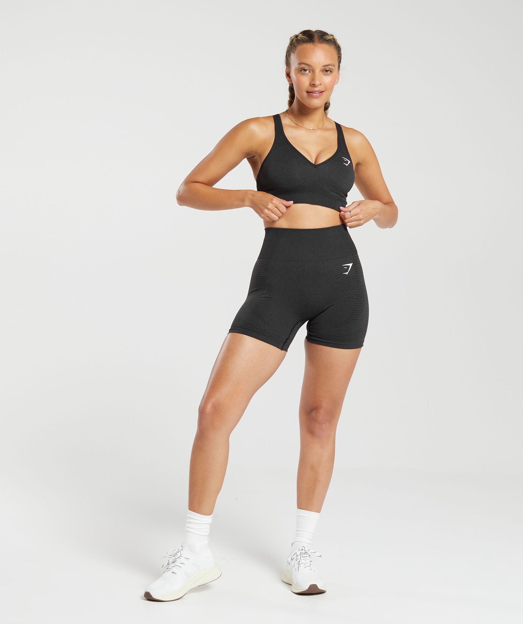 Women's Gymshark Vital V Neck Sports Bra Black Marl