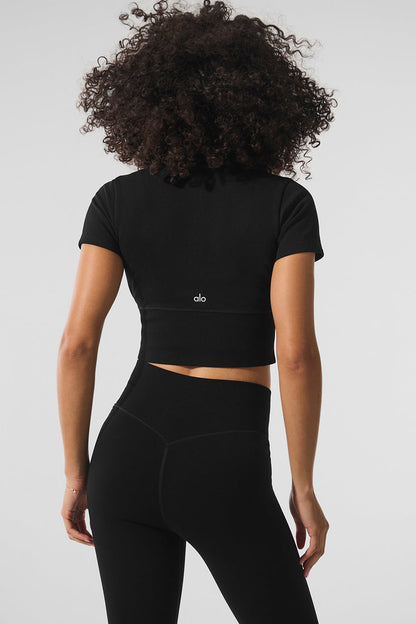 Alo Yoga Women'S Seamless Winter Warm Plush Cropped Short Sleeve