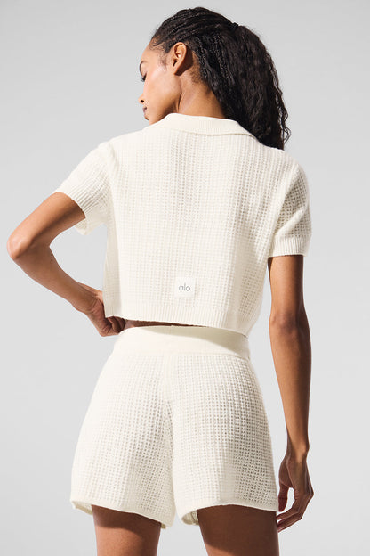 Alo Yoga Women'S Cashmere Plush Waffle Polo Tee