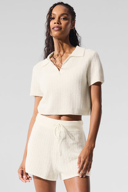 Alo Yoga Women'S Cashmere Plush Waffle Polo Tee
