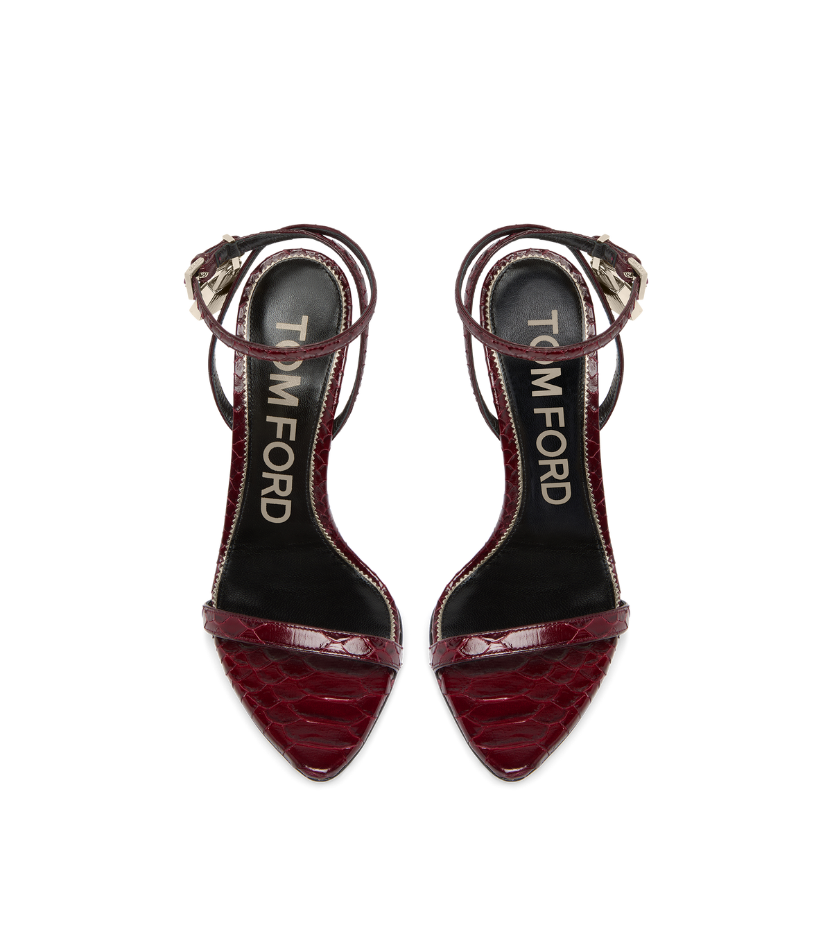 Tom Ford Semi Shiny Printed Python Padlock Pointy Naked Sandal