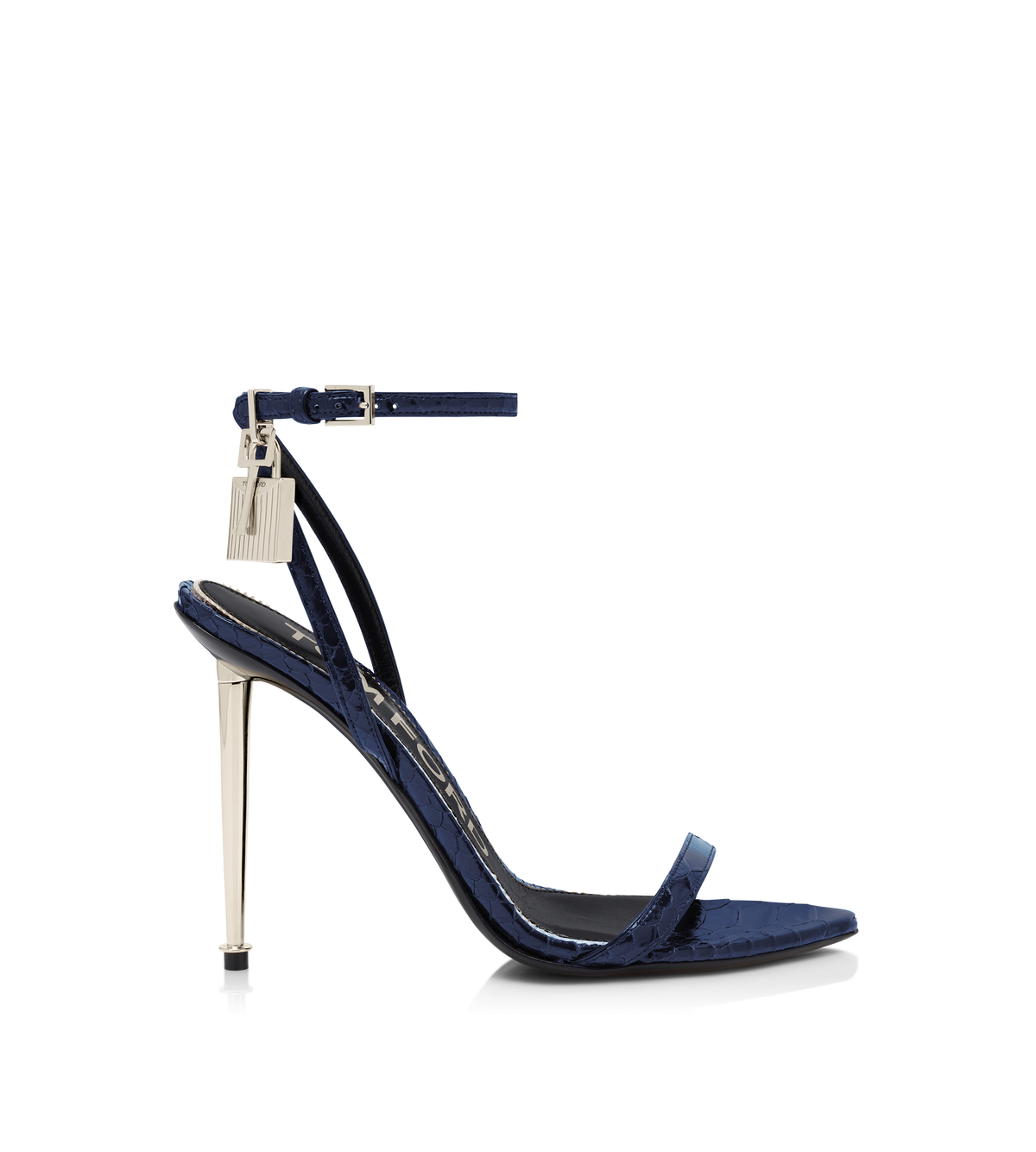 Tom Ford Semi Shiny Printed Python Padlock Pointy Naked Sandal