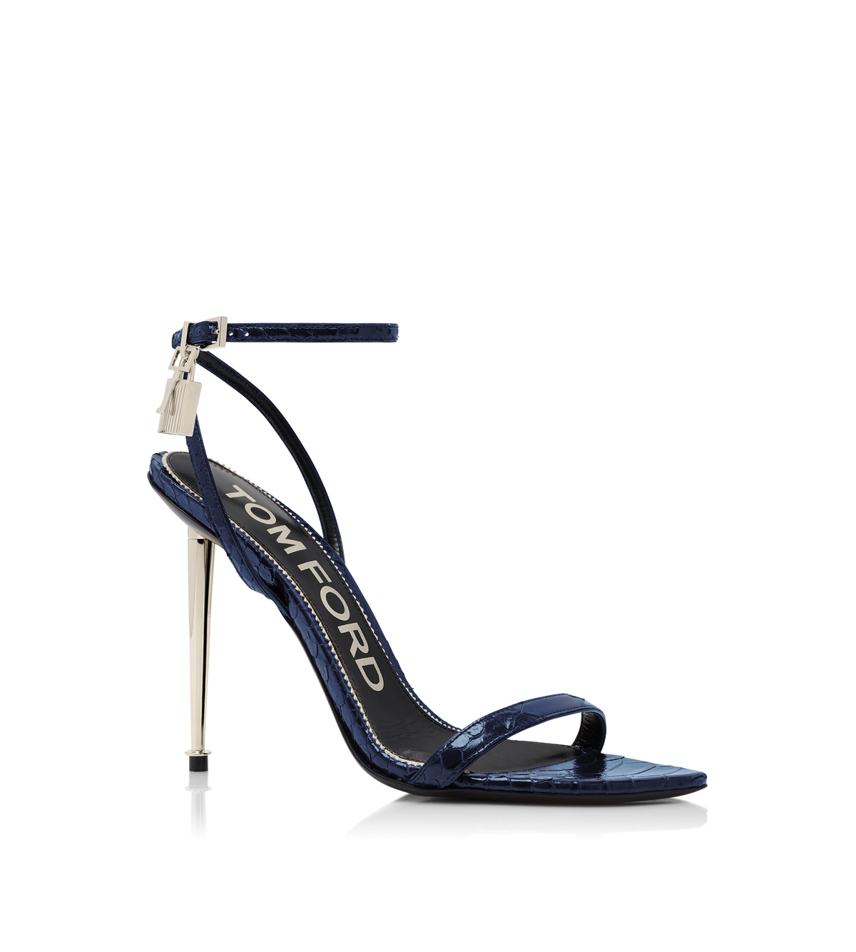 Tom Ford Semi Shiny Printed Python Padlock Pointy Naked Sandal