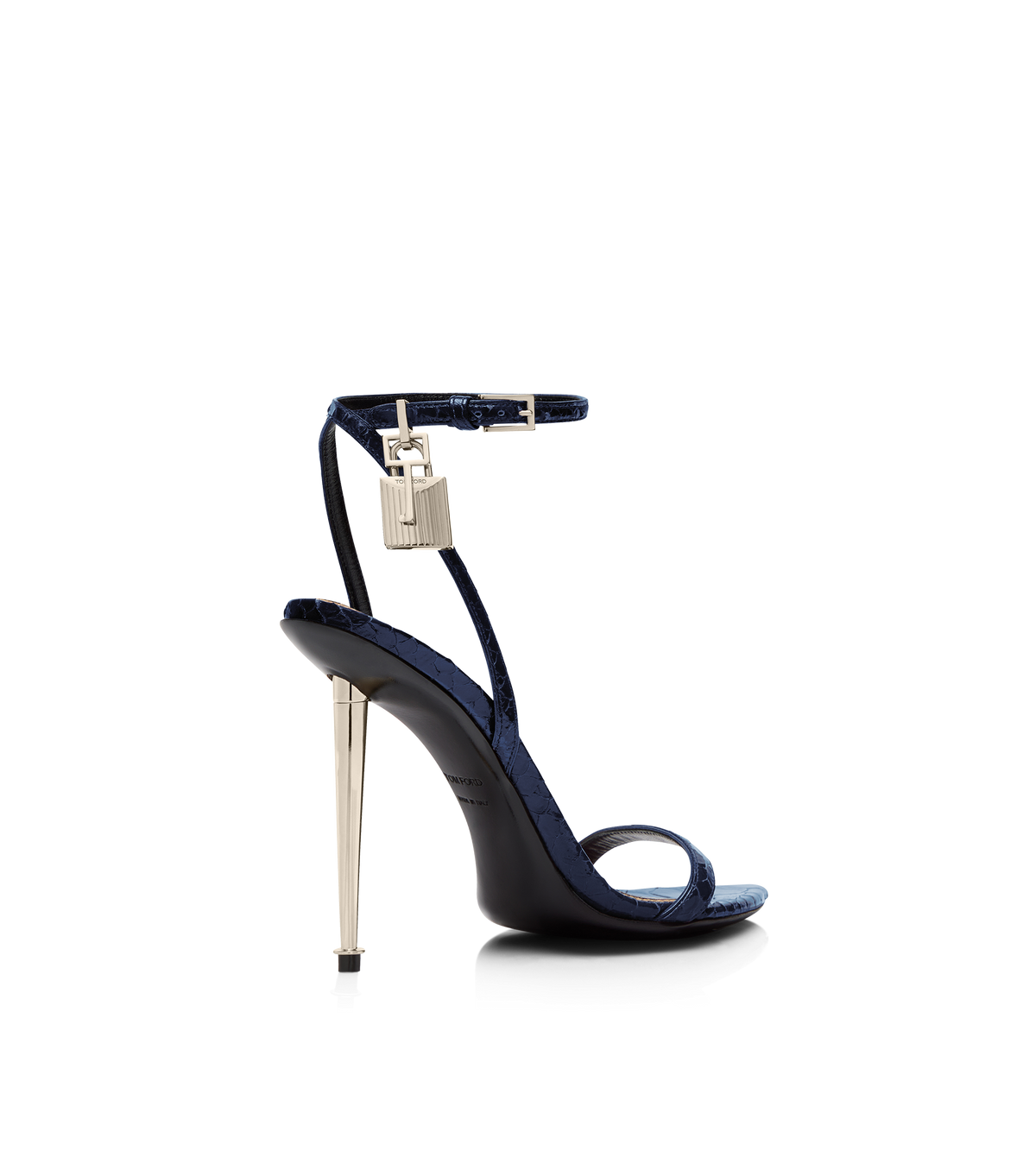 Tom Ford Semi Shiny Printed Python Padlock Pointy Naked Sandal