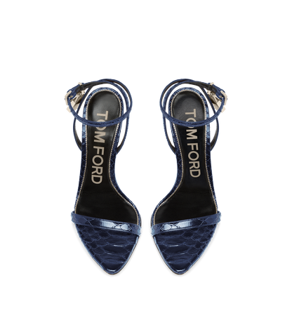 Tom Ford Semi Shiny Printed Python Padlock Pointy Naked Sandal