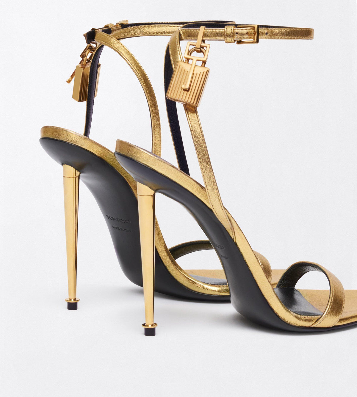 Tom Ford Laminated Nappa Leather Padlock Pointy Naked Sandal
