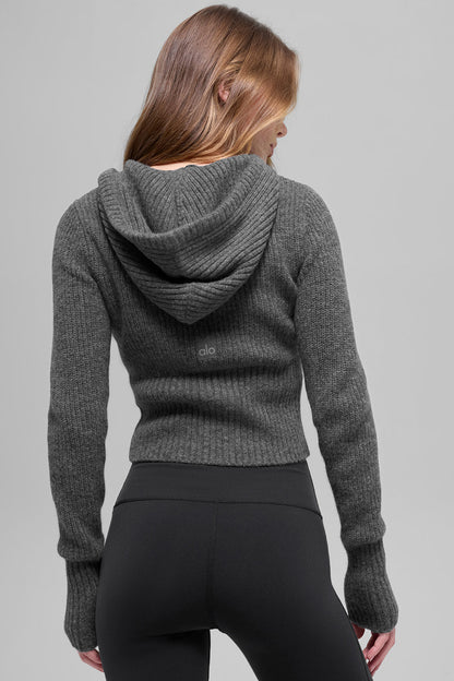 Alo Yoga Women'S Wool Cashmere Ribbed Noble Full Zip Hoodie