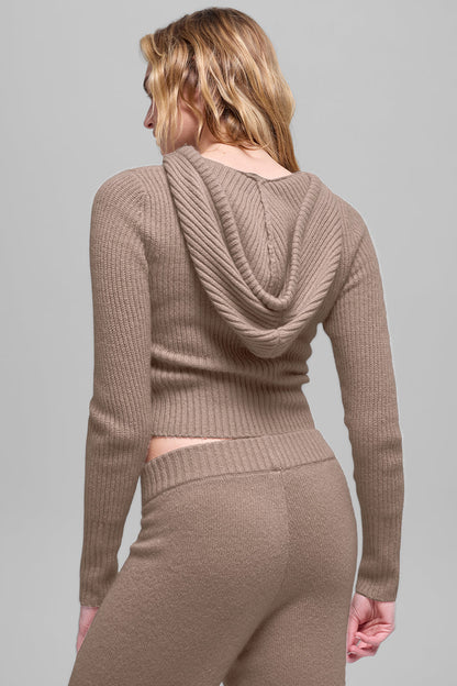 Alo Yoga Women'S Wool Cashmere Ribbed Noble Full Zip Hoodie