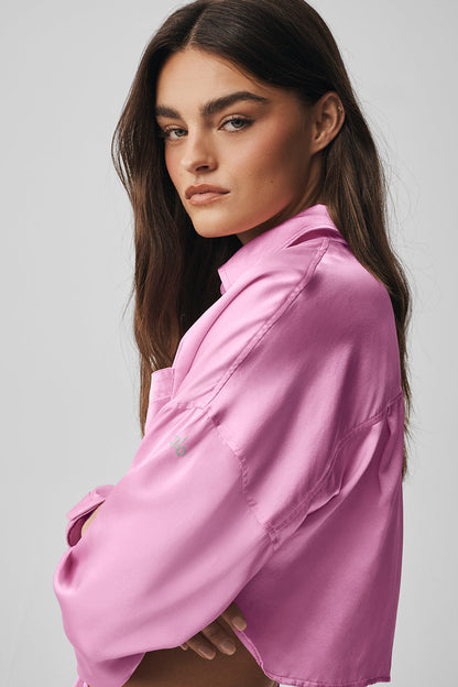 Alo Yoga Women'S Silk Luminous Cropped Button Down Long Sleeve