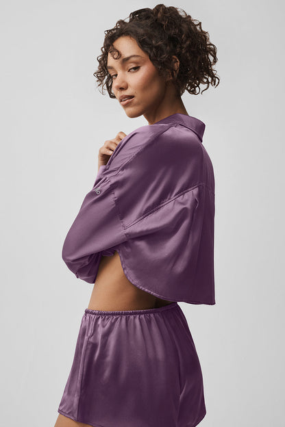 Alo Yoga Women'S Silk Luminous Cropped Button Down Long Sleeve