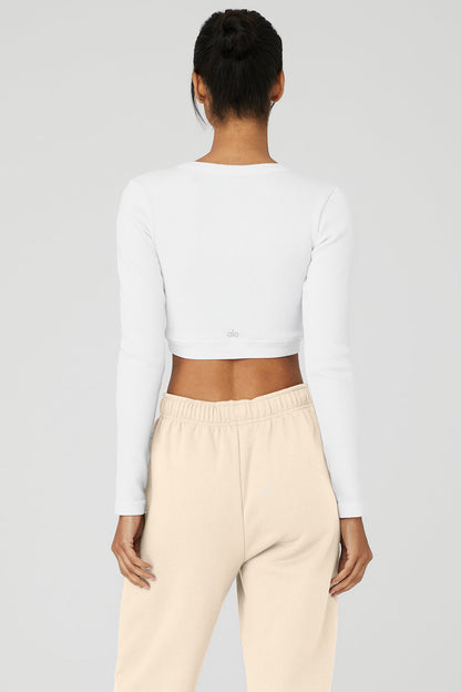 Alo Yoga Women'S Seamless Ribbed Cropped Serene Long Sleeve