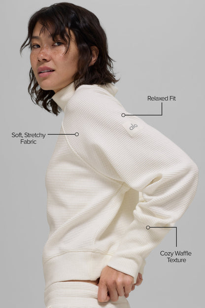 Alo Yoga Women'S Waffle Weekend Escape Mock Neck Long Sleeve