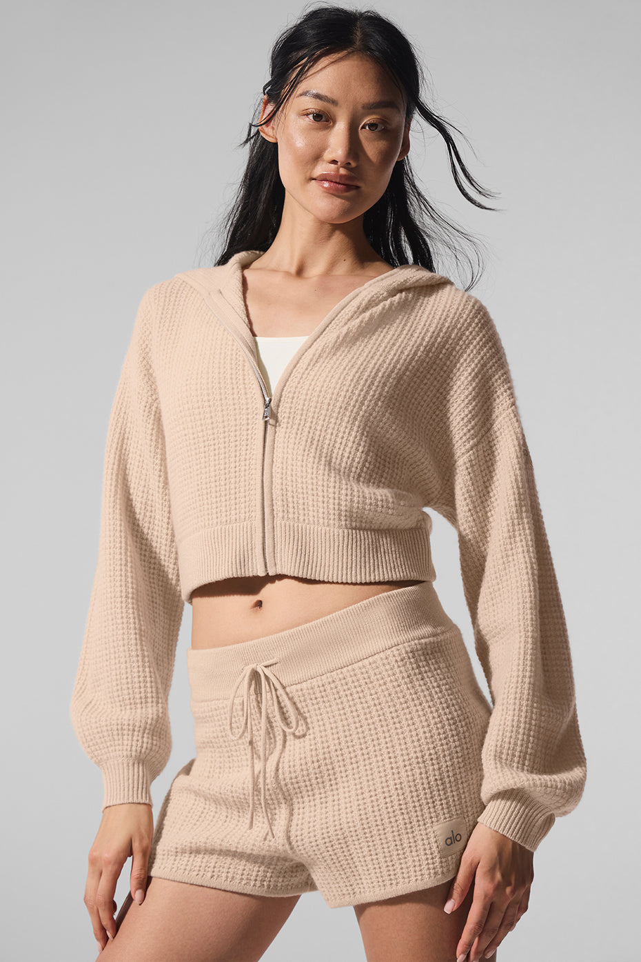 Alo Yoga Women'S Cashmere Plush Waffle Full Zip Hoodie