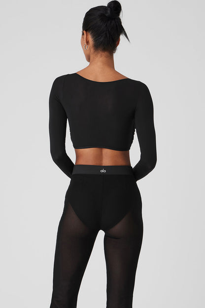 Alo Yoga Women'S Mesh Sheer Illusion Cropped Long Sleeve
